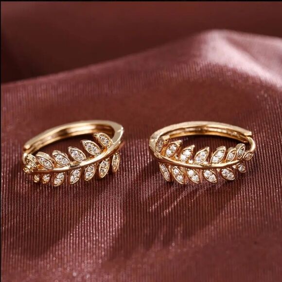 "Josephine" 18k Gold Leaf Shaped Huggie Hoop Earrings - Picture 2 of 3